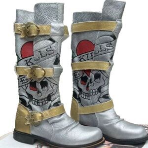 AUTHENTIC ED HARDY Love Kills Slowly Genuine Leather Boots Y2K